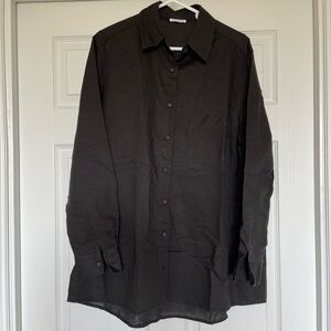 cotton/linen black button down